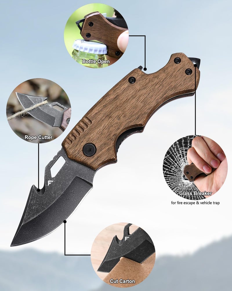FLISSA Mini Folding Pocket Knife, 2.5-Inch Stainless Steel Drop Point Blade, EDC Pocket, Knives for Men with Bottle Opener and Glass Breaker (Brown), Good Merry Christmas Gift - Image 4